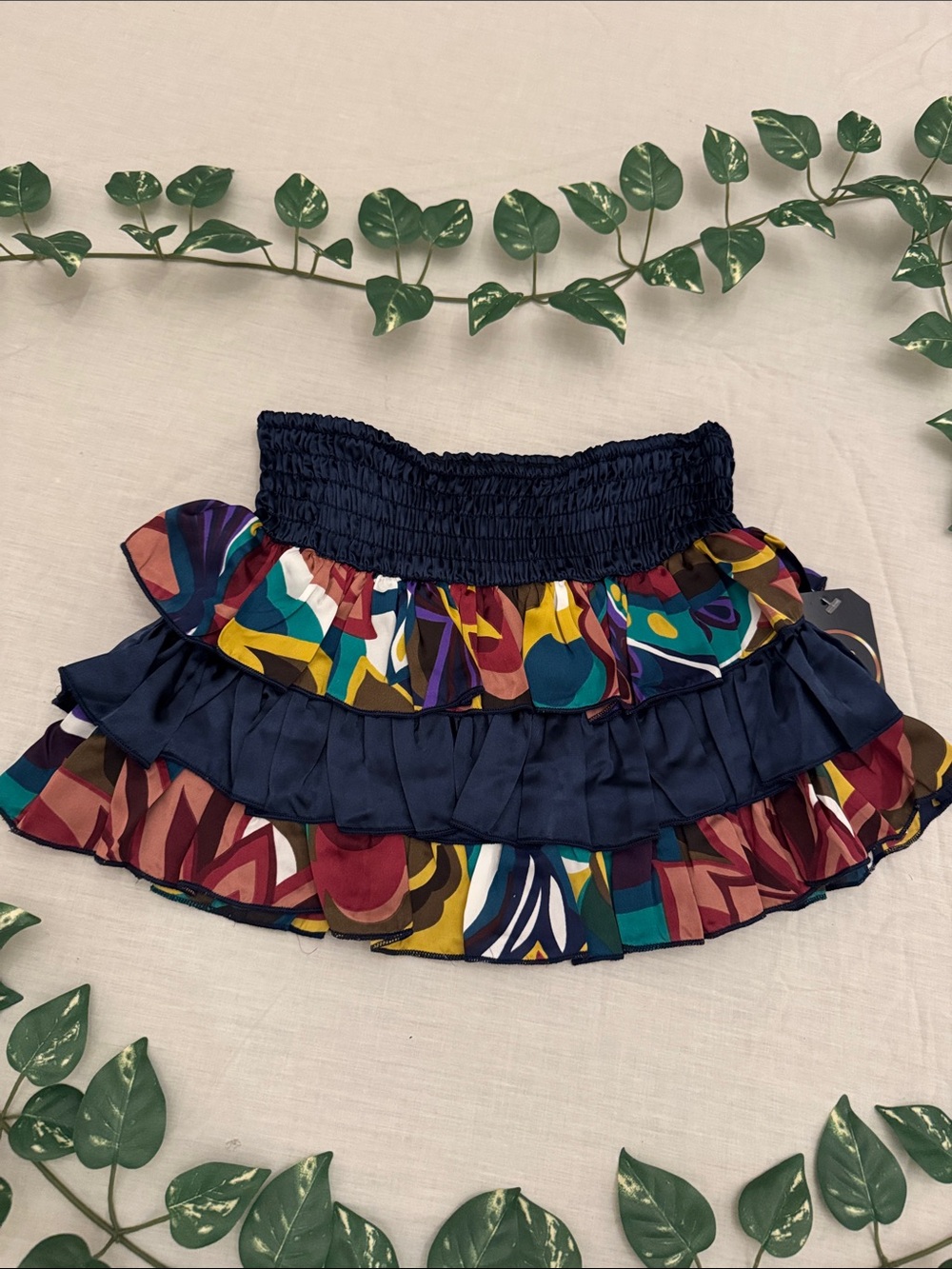 Double Zero Navy & Multicolor Ruffle Tiered Mini Skirt